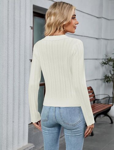 ZAFUL Women's Long Sleeve Cropped Cardigan Sweaters Lightweight 2025 Collared Open Front Button up Crochet Knit Outwear in Saudi Arabia