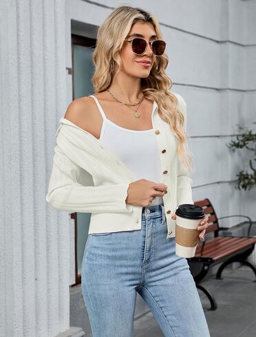 ZAFUL Women's Long Sleeve Cropped Cardigan Sweaters Lightweight 2025 Collared Open Front Button up Crochet Knit Outwear in Saudi Arabia