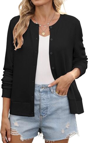 Hount Womens Long Sleeve Crewneck Button Down Cardigans Soft Knit Basic Open Front Lightweight Cardigan Sweaters in Saudi Arabia