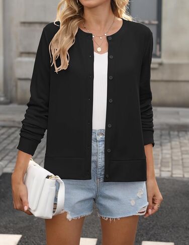 Hount Womens Long Sleeve Crewneck Button Down Cardigans Soft Knit Basic Open Front Lightweight Cardigan Sweaters in Saudi Arabia