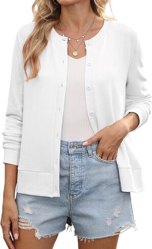 Hount Womens Long Sleeve Crewneck Button Down Cardigans Soft Knit Basic Open Front Lightweight Cardigan Sweaters in Saudi Arabia