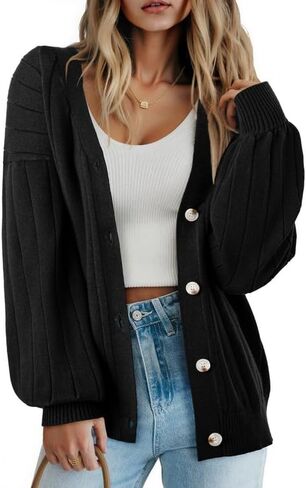 Dokotoo Womens Cardigan Sweaters 2025 Fall Casual Button Down Cuffed Long Sleeve Ribbed Knit Sweater Tops in Kuwait