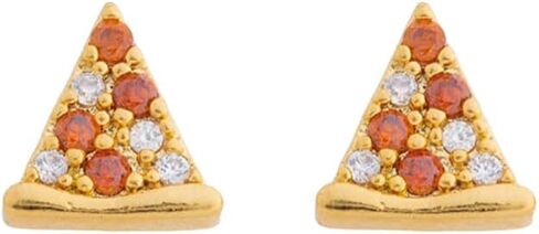 Dainty Pizza Small Stud Earrings for Women 18k Gold Plated Sparkly Red Cubic Zirconia Funny Cute Food Triangle Cheese Lovely Tiny Mini Cartilage Earring Valentine's Day Birthday Jewelry Gifts Daughter BFF in Saudi Arabia
