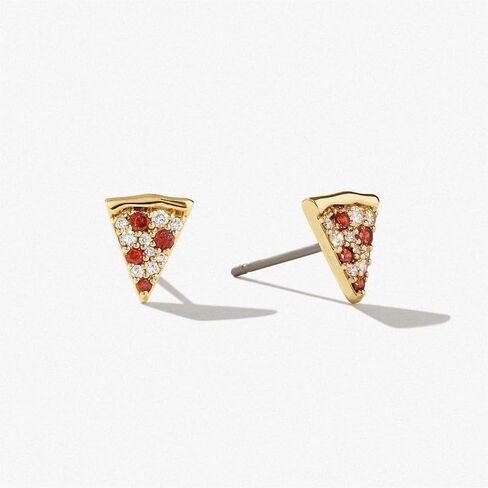 Dainty Pizza Small Stud Earrings for Women 18k Gold Plated Sparkly Red Cubic Zirconia Funny Cute Food Triangle Cheese Lovely Tiny Mini Cartilage Earring Valentine's Day Birthday Jewelry Gifts Daughter BFF in Saudi Arabia