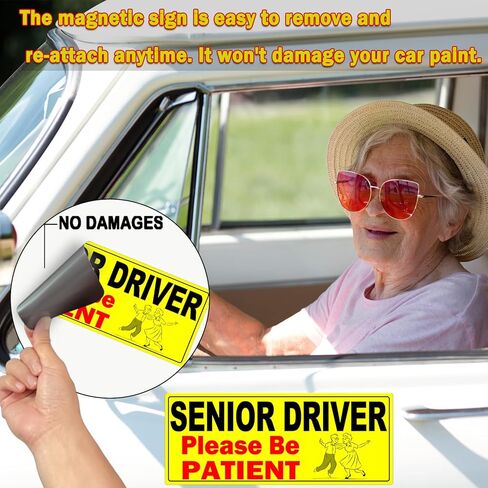 2 Pack Miss Kiss Funny Elderly Driver Magnet for Car, Senior Driver Sign, Senior Citizen Prank Sign for Grandma and Grandpa, Gag Joke Gifts for Women Men (Black - 2 Pack) in Kuwait