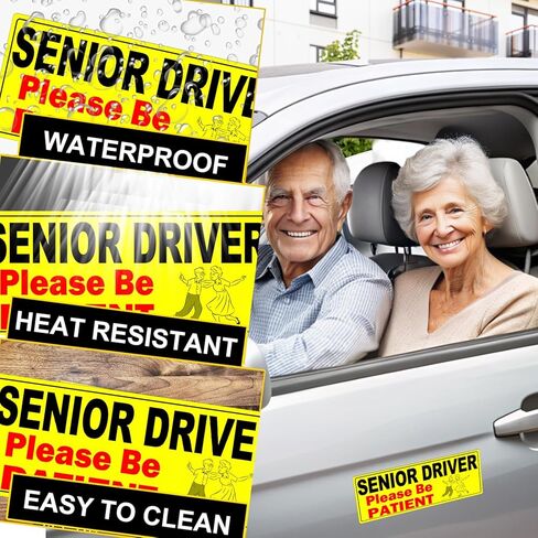 2 Pack Miss Kiss Funny Elderly Driver Magnet for Car, Senior Driver Sign, Senior Citizen Prank Sign for Grandma and Grandpa, Gag Joke Gifts for Women Men (Black - 2 Pack) in Kuwait