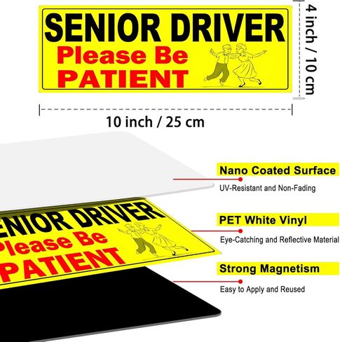 2 Pack Miss Kiss Funny Elderly Driver Magnet for Car, Senior Driver Sign, Senior Citizen Prank Sign for Grandma and Grandpa, Gag Joke Gifts for Women Men (Black - 2 Pack) in Kuwait