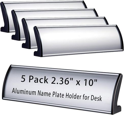 5Pcs Name Plate Holder for Desks, 2.36'' x 8'' Curved Sign Holder Stand for Table Display, Aluminum Nameplate Stand with Plastic Film - Silver in Kuwait