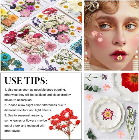 Dried Pressed Flowers for Crafts Resin,4 Sheets Real Nature Dry Flowers Set with Tweezer for DIY Art Crafts Jewelry, Epoxy Molds, Soap Candle Making, Nails Decors in Saudi Arabia