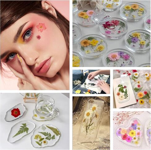 Dried Pressed Flowers for Crafts Resin,4 Sheets Real Nature Dry Flowers Set with Tweezer for DIY Art Crafts Jewelry, Epoxy Molds, Soap Candle Making, Nails Decors in Saudi Arabia