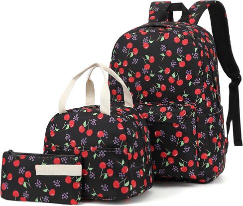 حقيبة ظهر للمدرسة Cherry للفتيات ، 3pcs مقاوم للماء حقائب الظهر الطالب مع حقيبة الغداء وحالة القلم الرصاص in Kuwait