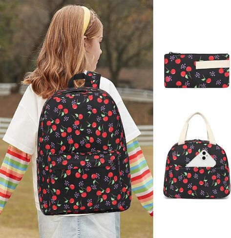 حقيبة ظهر للمدرسة Cherry للفتيات ، 3pcs مقاوم للماء حقائب الظهر الطالب مع حقيبة الغداء وحالة القلم الرصاص in Kuwait