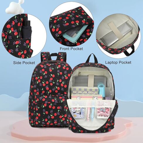 حقيبة ظهر للمدرسة Cherry للفتيات ، 3pcs مقاوم للماء حقائب الظهر الطالب مع حقيبة الغداء وحالة القلم الرصاص in Kuwait