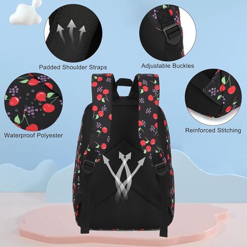 حقيبة ظهر للمدرسة Cherry للفتيات ، 3pcs مقاوم للماء حقائب الظهر الطالب مع حقيبة الغداء وحالة القلم الرصاص in Kuwait