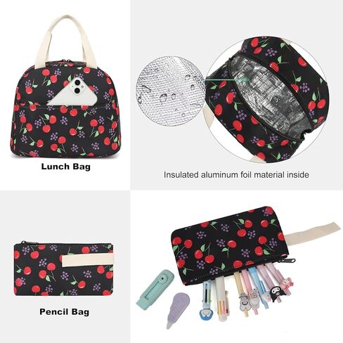 حقيبة ظهر للمدرسة Cherry للفتيات ، 3pcs مقاوم للماء حقائب الظهر الطالب مع حقيبة الغداء وحالة القلم الرصاص in Kuwait