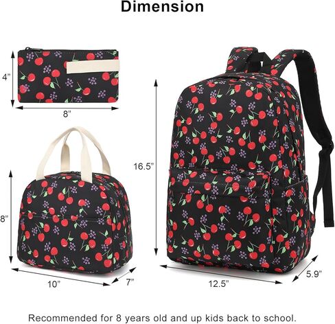 حقيبة ظهر للمدرسة Cherry للفتيات ، 3pcs مقاوم للماء حقائب الظهر الطالب مع حقيبة الغداء وحالة القلم الرصاص in Kuwait