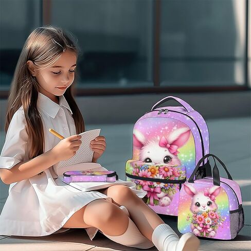 حقيبة ظهر للمدرسة للبنات ، مجموعة حقيبة ظهر Cat 3pcs ، حقيبة أطفال للأطفال لرياض الأطفال/الابتدائية/مرحلة ما قبل المدرسة ، حقيبة مدرسية 17 بوصة مع علبة قلم قلم صندوق الغداء in Kuwait