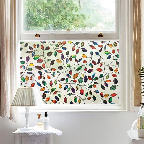 Dktie Retro Stain Glass Window Film for Glass Bas-Relief Texture 2nd Generation Frosted Frasted Frasted Fraste Day و Night 3D Contining Cling Cling (G630 ، 17.7 "× 78.7") in Kuwait