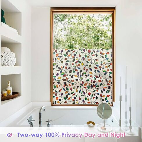 Dktie Retro Stain Glass Window Film for Glass Bas-Relief Texture 2nd Generation Frosted Frasted Frasted Fraste Day و Night 3D Contining Cling Cling (G630 ، 17.7 "× 78.7") in Kuwait