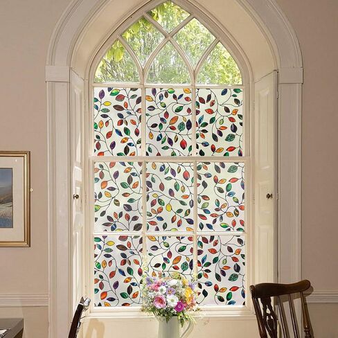 Dktie Retro Stain Glass Window Film for Glass Bas-Relief Texture 2nd Generation Frosted Frasted Frasted Fraste Day و Night 3D Contining Cling Cling (G630 ، 17.7 "× 78.7") in Kuwait