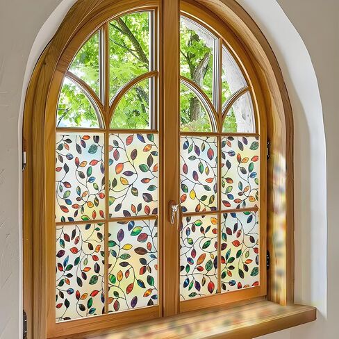 Dktie Retro Stain Glass Window Film for Glass Bas-Relief Texture 2nd Generation Frosted Frasted Frasted Fraste Day و Night 3D Contining Cling Cling (G630 ، 17.7 "× 78.7") in Kuwait