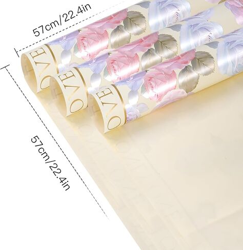 WRAPAHOLIC 20 Sheets Flower Wrapping Paper - 22.8 x 22.8 inch Green Love Design Water-Resistant Floral Bouquet Wrapping Paper, Florist Supplies Packaging for Wedding Birthday Gift DIY in Kuwait