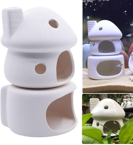 RUIAN Ceramic Jar Aquarium Decorations Fish Tank Hideout Cave Cute Pot Aquarium Accessories Decor Ornaments for Cichlid, Small Fish, Shrimp to Play Hide Breed Habitat (White) in Saudi Arabia