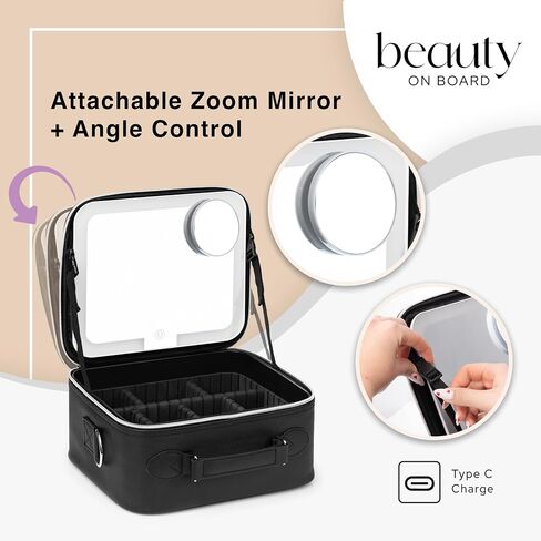 Travel Makeup Bag with LED Mirror, PU Leather Makeup Case - 3 Adjustable Brightness Levels, Lighted Cosmetic Case with Mirror, Dividers - Make Up Portable Storage Organizer with Handle in Saudi Arabia