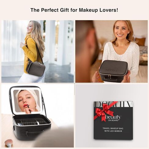 Travel Makeup Bag with LED Mirror, PU Leather Makeup Case - 3 Adjustable Brightness Levels, Lighted Cosmetic Case with Mirror, Dividers - Make Up Portable Storage Organizer with Handle in Saudi Arabia