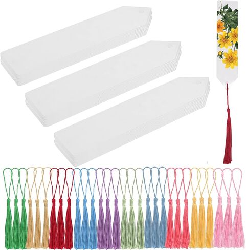 ارجع مرجعية أكريليك بلانكس ، 30pcs مرجعية أكريليك واضحة مع 30pcs 10 شرابات ملونة ، مستطيل نصف دائرة مرجعية واضحة لعلامات الهدايا المعلقة DIY in Kuwait