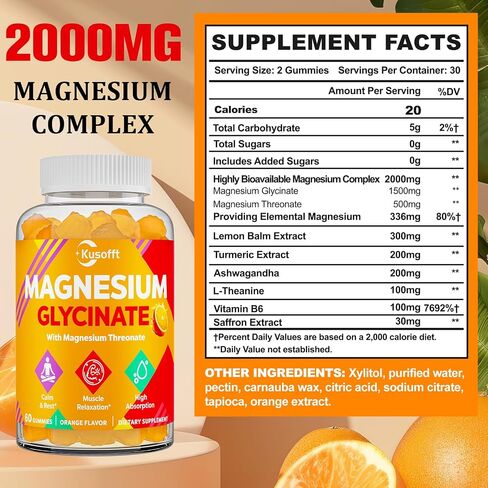 Magnesium Glycinate Gummies 1500mg - Sugar Free Magnesium Gummies for Women & Men, with L-Theanine, Ashwaganha, for Energy, Rest* & Muscle, Shelf Stable,60 Magnesium Gummies for Kids in Saudi Arabia