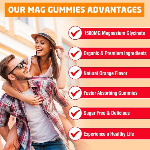 Magnesium Glycinate Gummies 1500mg - Sugar Free Magnesium Gummies for Women & Men, with L-Theanine, Ashwaganha, for Energy, Rest* & Muscle, Shelf Stable,60 Magnesium Gummies for Kids in Saudi Arabia