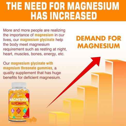 Magnesium Glycinate Gummies 1500mg - Sugar Free Magnesium Gummies for Women & Men, with L-Theanine, Ashwaganha, for Energy, Rest* & Muscle, Shelf Stable,60 Magnesium Gummies for Kids in Saudi Arabia