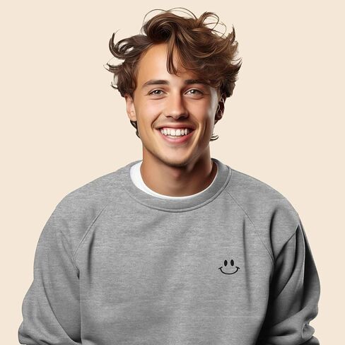 Dalix Smile Face Motorized Fleece Crewneck Long Sleeve Sweatshirt Mens in Saudi Arabia