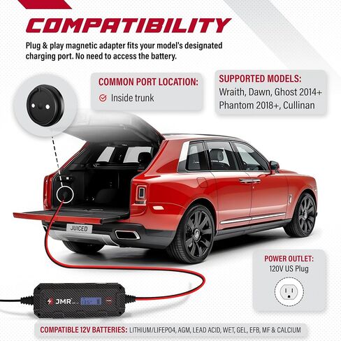 Automotive Battery Charger for Rolls-Royce Wraith Dawn Cullinan Ghost Phantom, 12V, 6A, Magnetic Port, Add Lithium Mode in Saudi Arabia