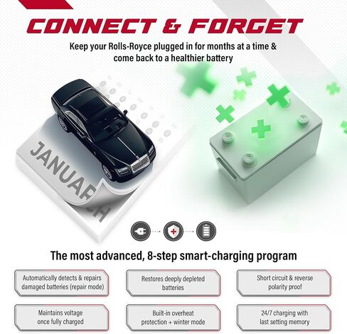 Automotive Battery Charger for Rolls-Royce Wraith Dawn Cullinan Ghost Phantom, 12V, 6A, Magnetic Port, Add Lithium Mode in Saudi Arabia