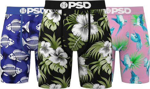 PSD Men's Boxer Briefs - Tropic Escape 3 Pack, 7 Inch Inseam, Stretchy Moisture-Wicking Boxer Briefs for Men Pack, X-Large in Saudi Arabia