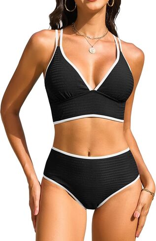 نساء Zaful Bikini عالية الخصر مجموعات التحكم في البطن من قطعتين in Saudi Arabia