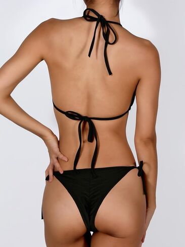 Women Thong Bikini Sets String Halter Two Piece Sexy Swimsuit Cheeky Solid Color Bathing Suit in Saudi Arabia
