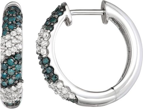 Sterling Silver 1/2 Carat Total Weight (cttw) Black and Blue and White Diamond Hoop Earrings in Saudi Arabia