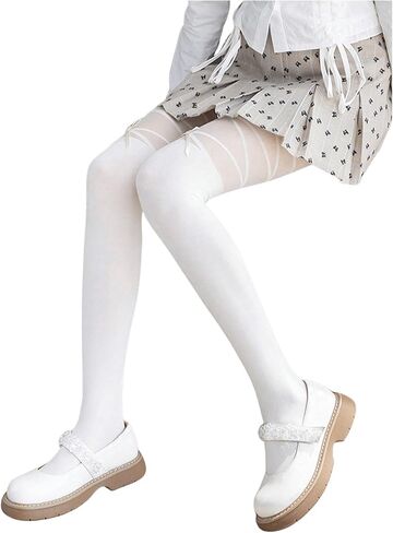 SHENHE Women's Cute Bow Tights See Through Stockings Criss Cross Casual Pantyhose in Saudi Arabia