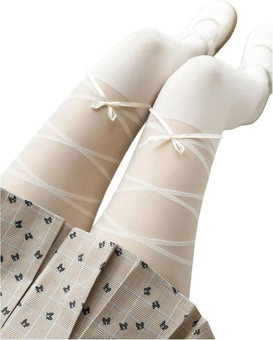 SHENHE Women's Cute Bow Tights See Through Stockings Criss Cross Casual Pantyhose in Saudi Arabia