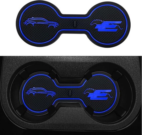 Compatible Ford Mustang Mach-E Car Cup Holder Coaster, Silicone Rectangular Blue Coaster in Kuwait