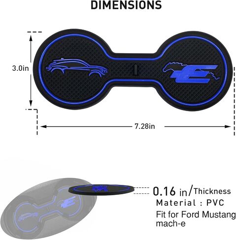 Compatible Ford Mustang Mach-E Car Cup Holder Coaster, Silicone Rectangular Blue Coaster in Kuwait