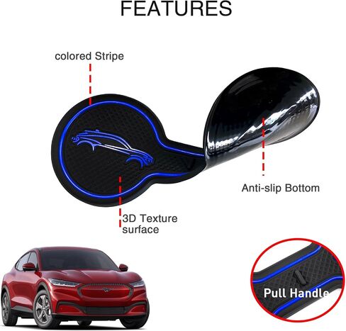 Compatible Ford Mustang Mach-E Car Cup Holder Coaster, Silicone Rectangular Blue Coaster in Kuwait