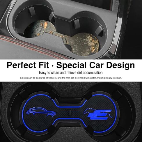 Compatible Ford Mustang Mach-E Car Cup Holder Coaster, Silicone Rectangular Blue Coaster in Kuwait