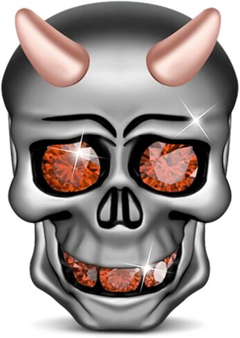 GNOCE Skull Bead Charms 925 Sterling Silver Black Little Devil with Rose Gold Horns Red Eyes Teeth Halloween Jewelry Charm for Bracelets Necklace in Saudi Arabia