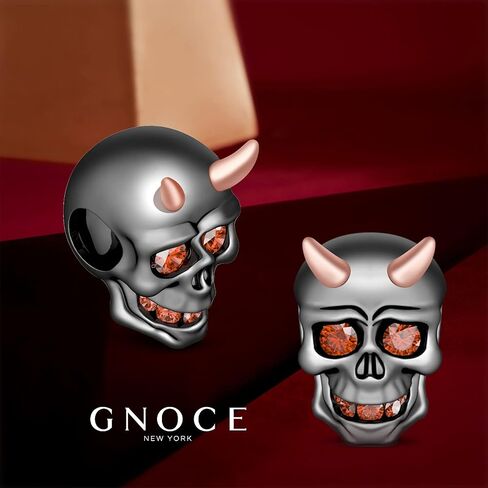GNOCE Skull Bead Charms 925 Sterling Silver Black Little Devil with Rose Gold Horns Red Eyes Teeth Halloween Jewelry Charm for Bracelets Necklace in Saudi Arabia