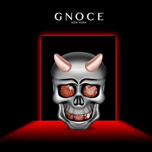 GNOCE Skull Bead Charms 925 Sterling Silver Black Little Devil with Rose Gold Horns Red Eyes Teeth Halloween Jewelry Charm for Bracelets Necklace in Saudi Arabia