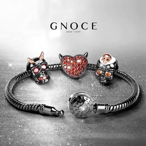 GNOCE Skull Bead Charms 925 Sterling Silver Black Little Devil with Rose Gold Horns Red Eyes Teeth Halloween Jewelry Charm for Bracelets Necklace in Saudi Arabia